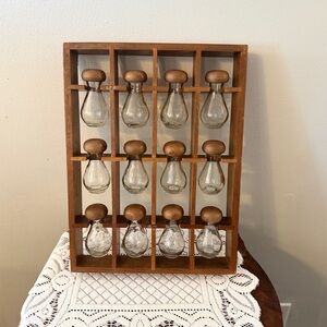 Vintage MCM Wooden Teardrop/Mushroom Glass Spice Rack